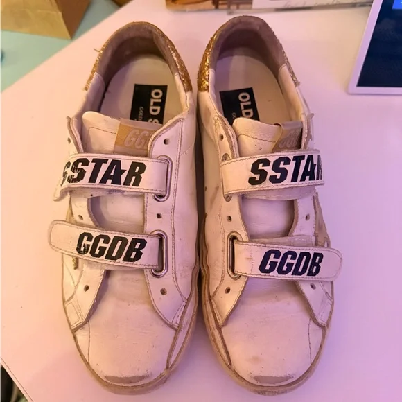 Authentic GOLDEN GOOSE Old School Low Top Velcro Sneakers - White/Gold - 37 - Picture 7 of 16